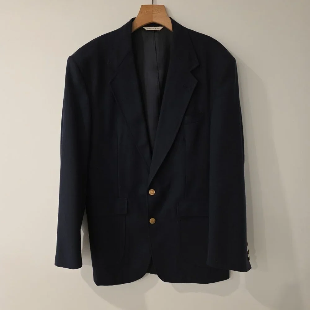 Vintage Stafford‎ Blazer Navy Blue Gold 2-Button Jacket Sport Coat USA Mens 40L